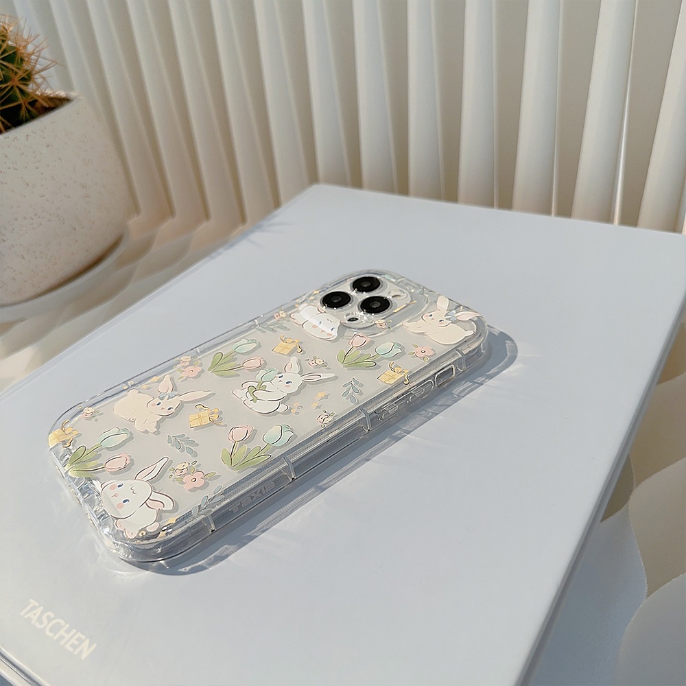 IPHONE Ins Lucu Bunga Kelinci Kartun Silikon Transparan Case Untuk Iphone14 11 12 13 PRO MAX Casing Cover Pelindung AT0031