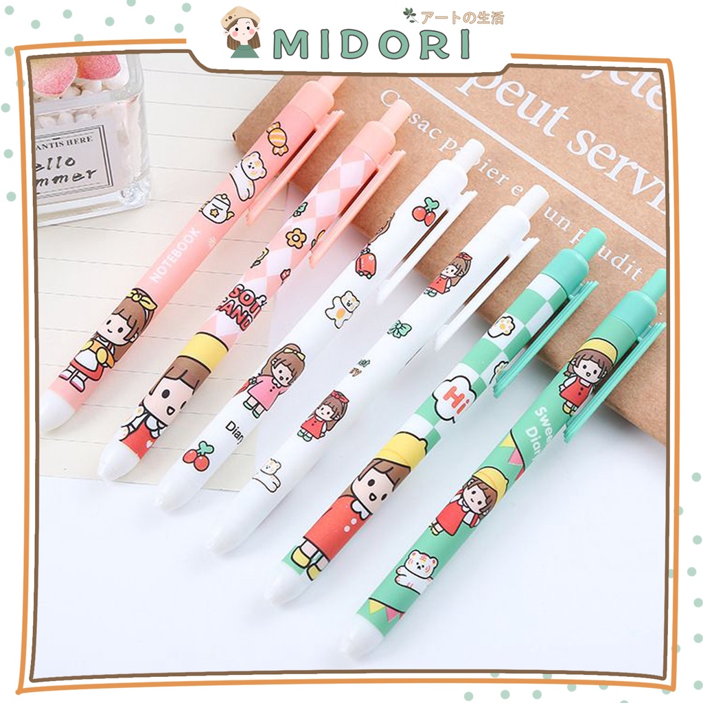 

[MILOLI] 1Pcs Pena Cute Girl Sweet Diary Random Pulpen mekanik 0.5mm Pen Gel Retractable Black Aesthetic Pen - D0040