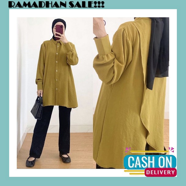 Baju Wanita Model Long Tunik Terbaru 2023 Shella Tunik Bahan Crinkle Pakaian Muslim Wanita Kekinian 