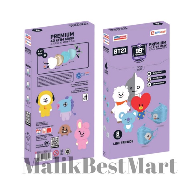 Masker Premium 4D BT21 Adult KF94 4 Fly+Pouch