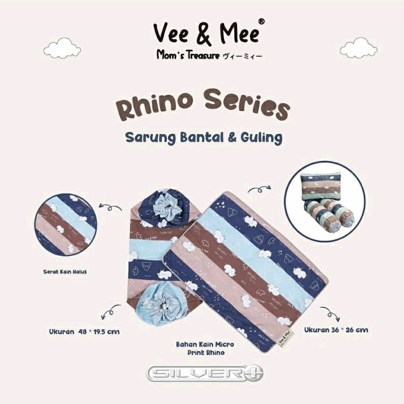 Vee &amp; Mee Sarung Bantal Guling Set Bayi Super Soft Anti Alergi Rhino Series