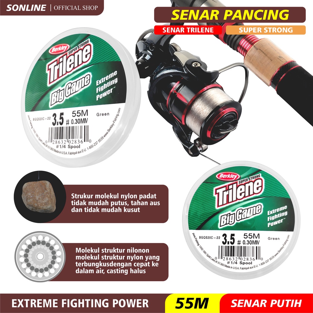 SONLINE -Senar Pancing Trilene Warna Putih Panjang 55m Nilon Garis Fishing Line Memancing Garis Sub Utama Senar Pancing Ikan Line Fishing Speckle Bunglon Senar Pancing Nilon Senar Titik Tak Terlihat Garis Invisible Line Nylon