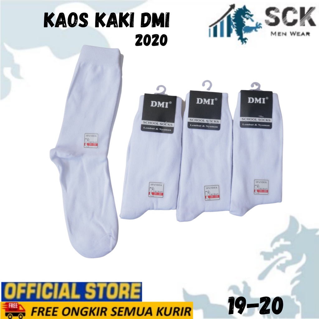 Kaos Kaki Sekolah Panjang DMI 2020 Polos Putih / Kaus Kaki SD SMP 18-20 cm  – sck
