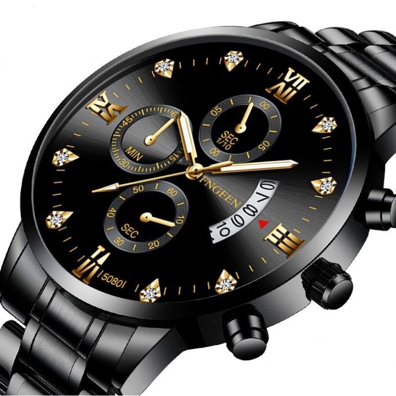 FREE BOX jam tangan fngeen 5080 original stainles steel analog kalender