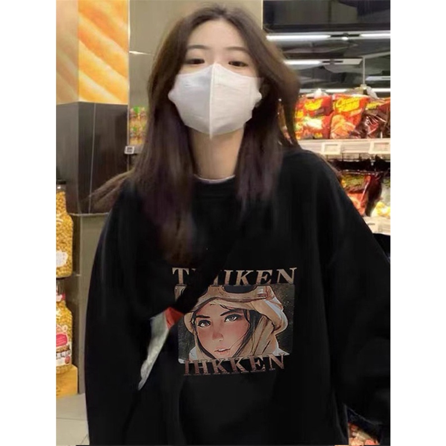 Baju Wanita Sweater Oversize Cartoon  Unisex Sweater Oversize Korean Style/Sweater Hitam