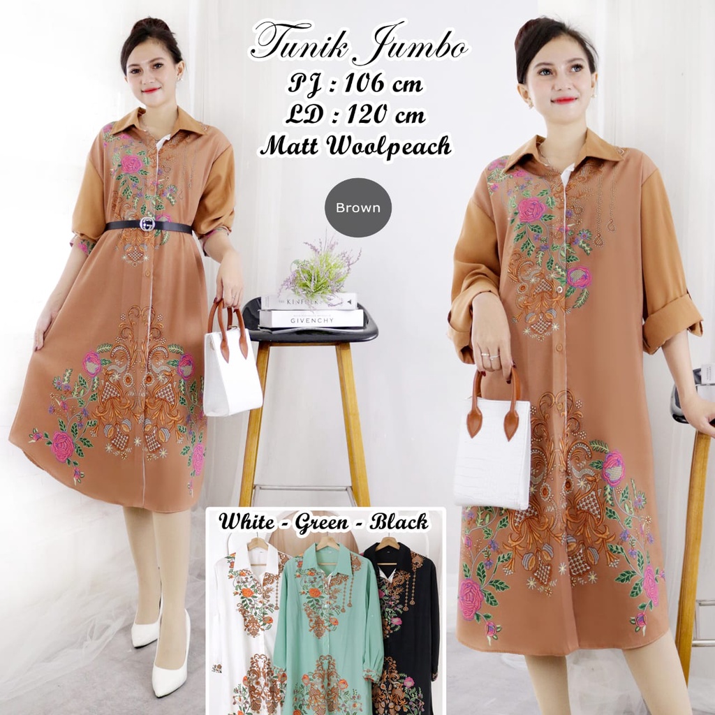 Kemeja Tunik Bunga Woolpeach Jumbo Import #TK189