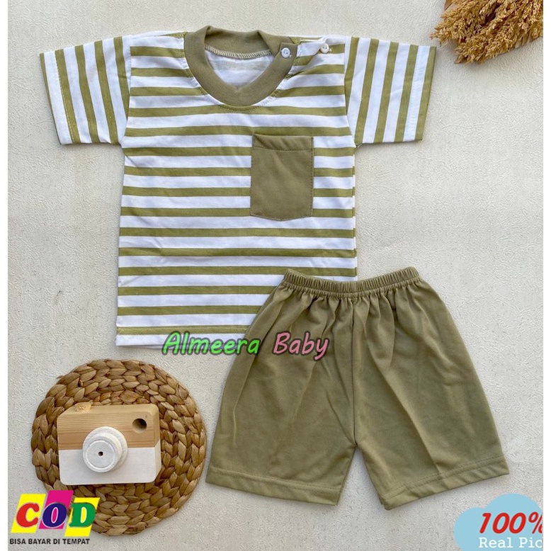 Setelan Baju Bayi Lengan Pendek Saku Depan Almeera Baby and Kids