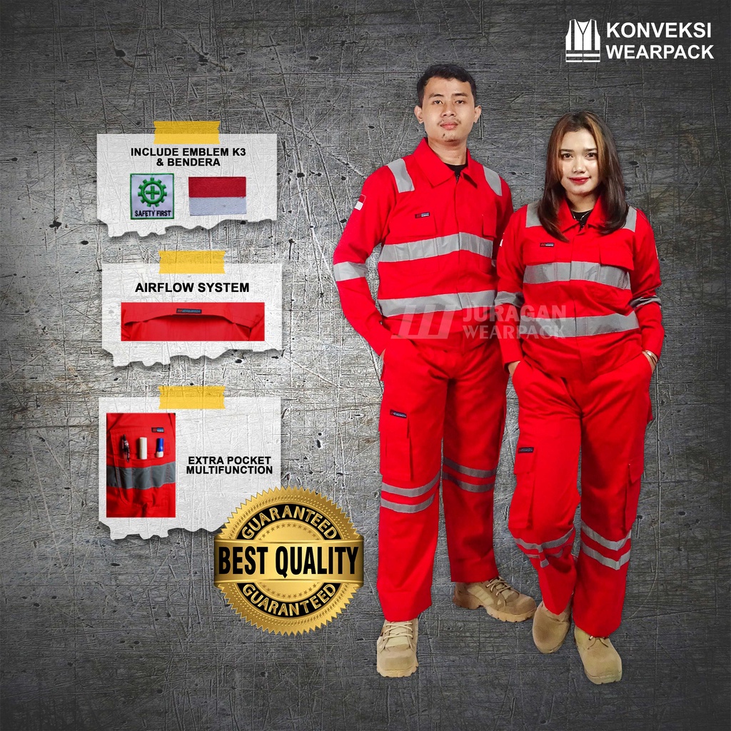 Setelan wearpack Kerja Safety dengan varian  Wearpack Atasan Model Monochrome Merah