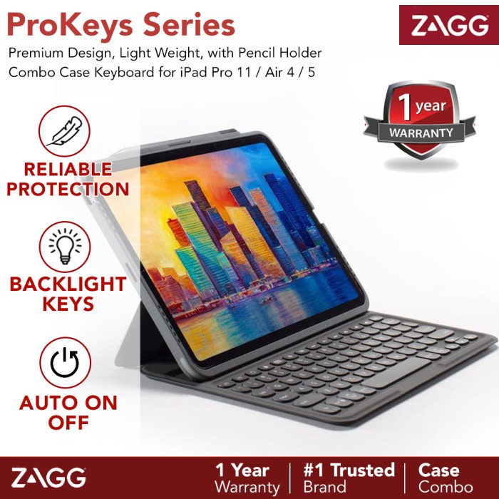 Terlaris Zagg Prokeys Keyboard Ipad Pro 11 M1 2021 / Air 4 / 5 - Smart Folio