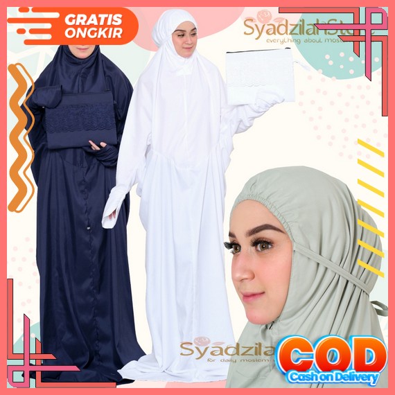 Mukena Terusan Dewasa/Mukena Terusan Putih Sutra Paris Bordil Millo Mungkena Dewasa Bahan Adem Muken