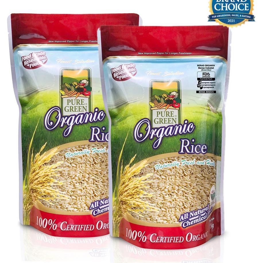 

♞ Puregreen Organic Rice Beras Organik Beras Coklat (Brown Rice) Paket 2 x 1 kg ❆