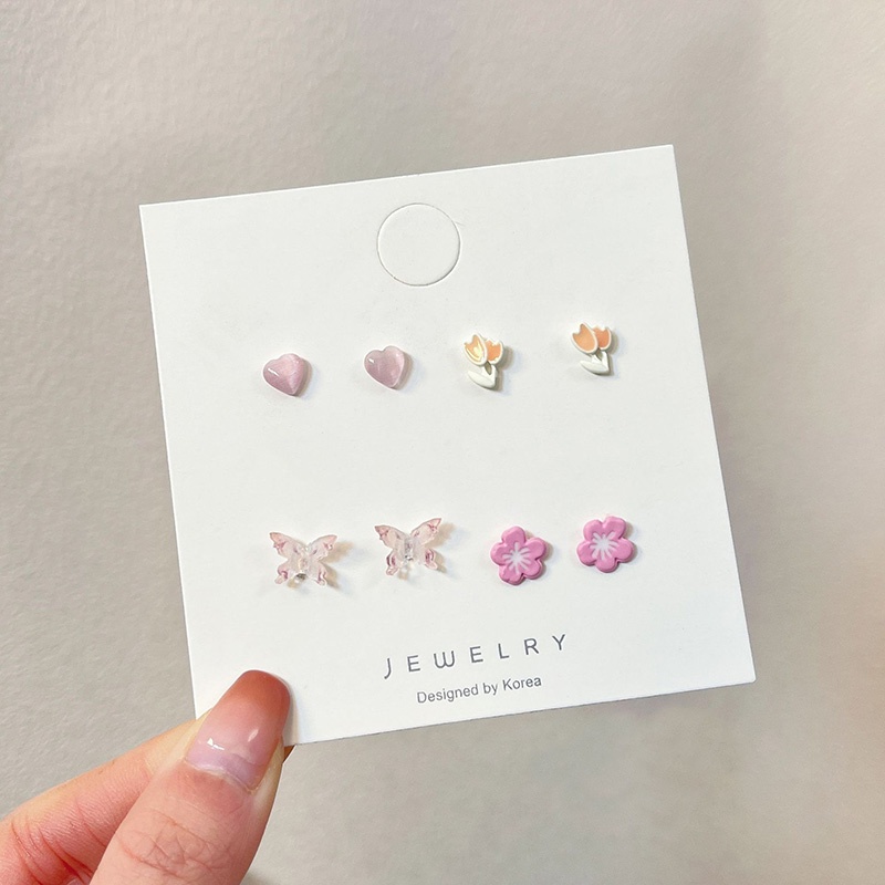 4pasang/set Anting Tusuk Motif Tulip Kupu-Kupu Hati Paduan Baru Untuk Wanita