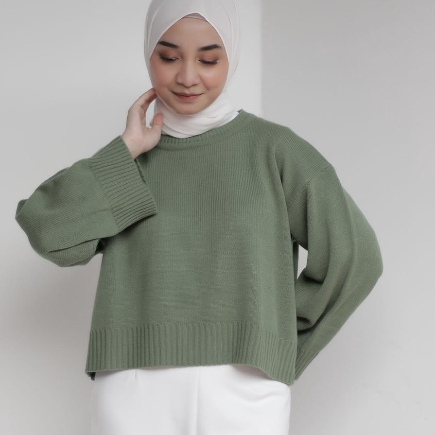 ▼ Ahlami- Noura Basic Crop Top Oversize Crop Top Rajut Sweatshirt Crop Oversize Panjang Lengan Sweat