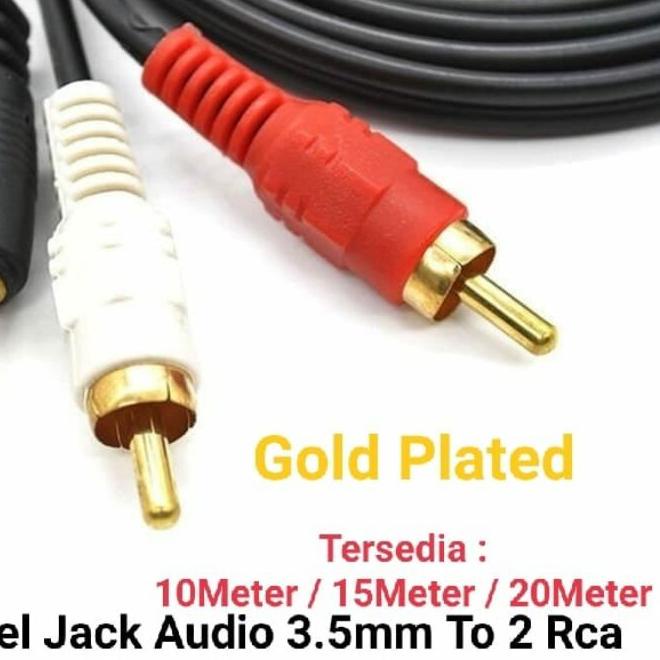 ✽ Kabel Jack Audio 3.5mm To 2 Rca 10 Meter 15 Meter 20 Meter / Kabel Aux To 2 Rca 2 in 1 Gold Plated