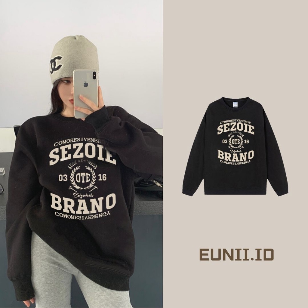 EUNII Sweater Lengan Panjang Retro English Printing Of Wings Korean Style/Sweater Crop/Baju Wanita/Switer Wanita/Switer