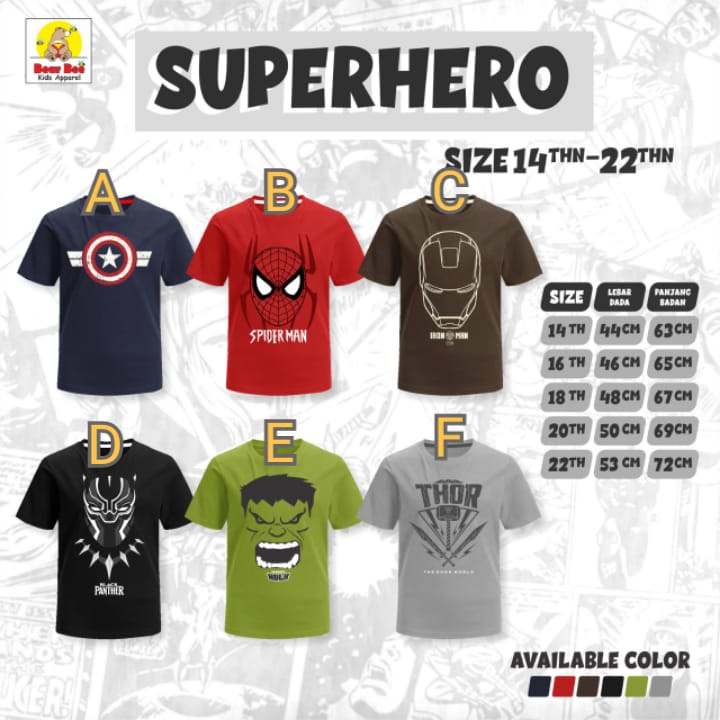 Kaos Superhero Size 14 - 18 Th Series By Bear Bee Adyakids