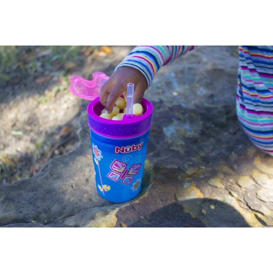 Nuby Snack N Sip Cup with Straw Cover / Botol Minum &amp; Tempat Snack