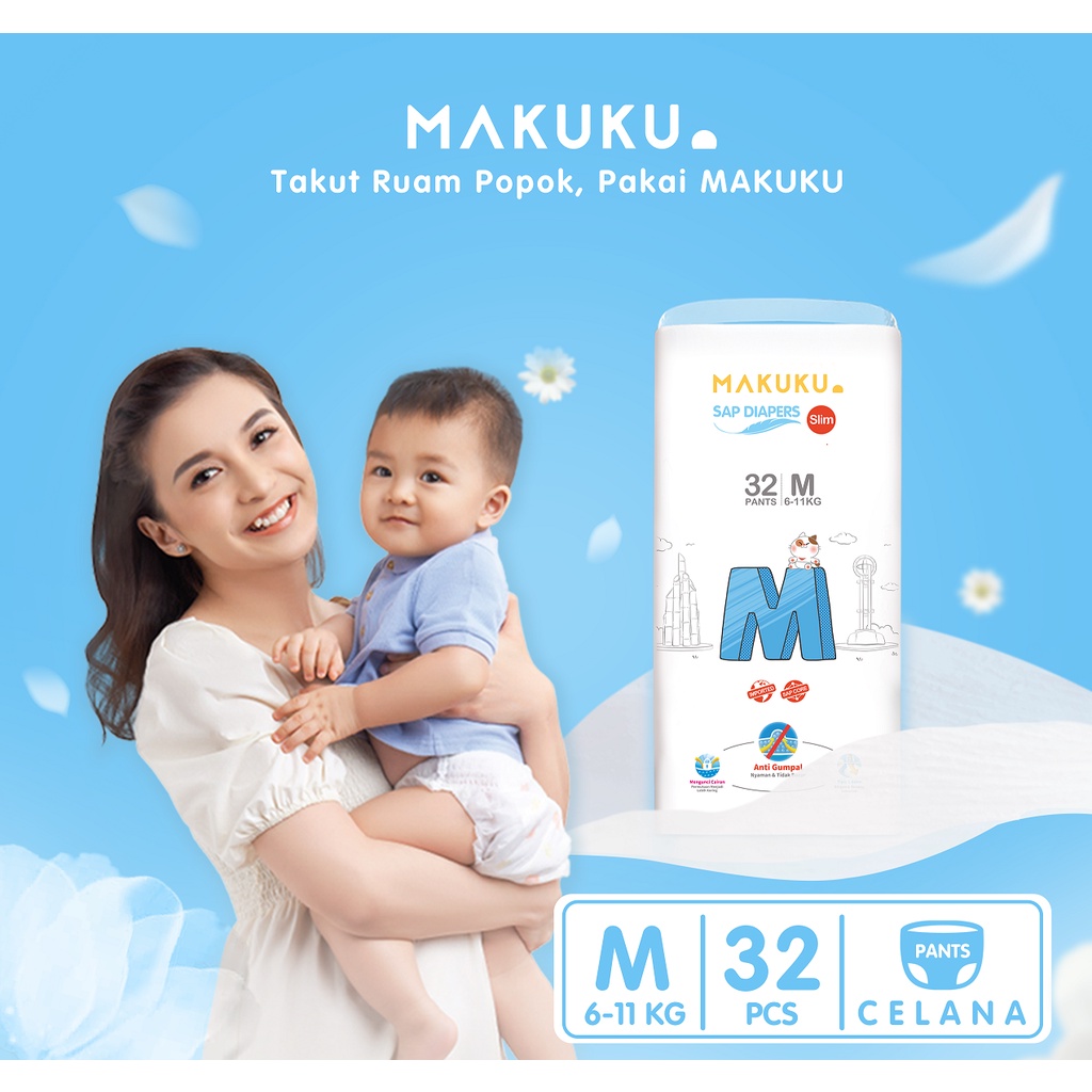 MAKUKU SAP Diapers Slim Pants M32 - MAKUKU Popok Celana Slim M 32