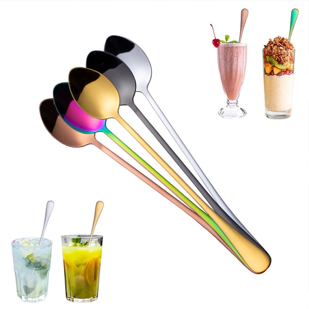 Sendok Stainless Steel, Aksesoris Dapur Sendok Pengaduk Anggur, Sendok Es Krim, Makanan Penutup Runcing, Pegangan Panjang, 19Cm