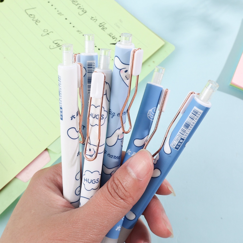 1 /6 Pcs Lucu Telinga Besar Anjing Pena Netral Perlengkapan Kantor Sekolah Siswa Menulis Alat Tulis Dengan Kait Blue Laurel Dog Ins Style Press Move Pen Neutral Pen