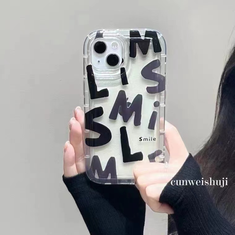 IPHONE Ins Huruf Pola Keberuntungan Cocok Untuk Iphone14 14pro 14plus 13 13mini 13pro 13prm iPhone12 7Plus 8Plus Xr XS 13 12mini Pro Max Empat Sudut Casing Ponsel Tahan Guncangan