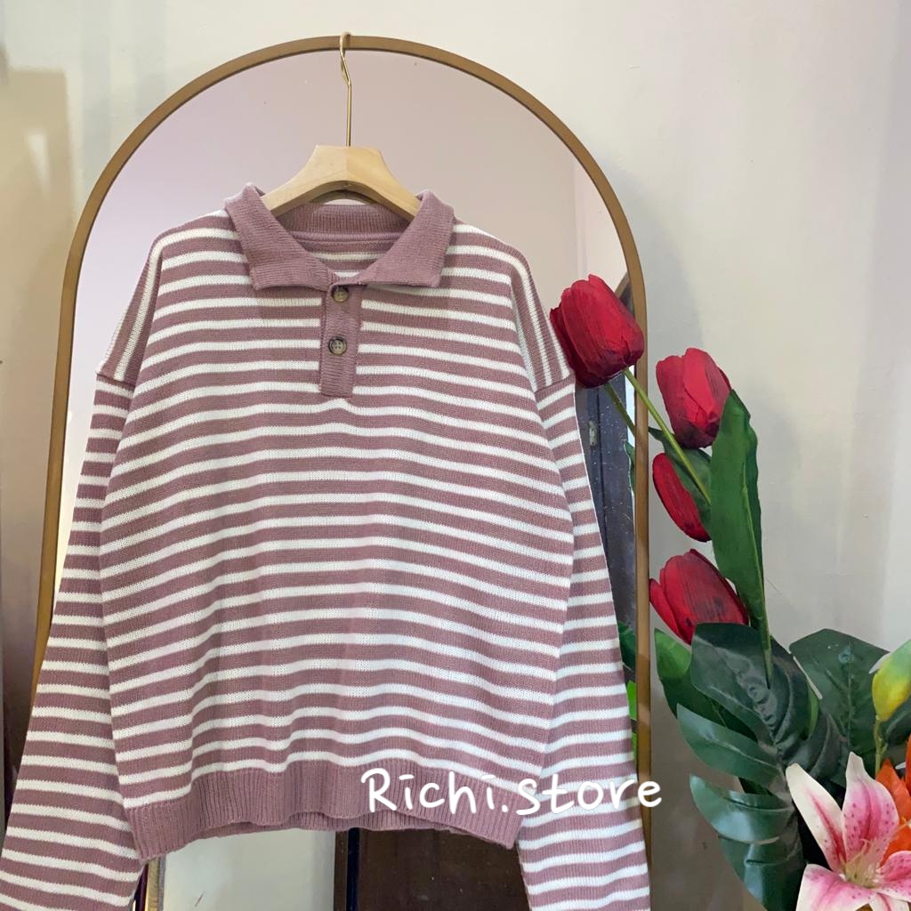 ALYN POLO BLOUSE RAJUT MOTIF GARIS