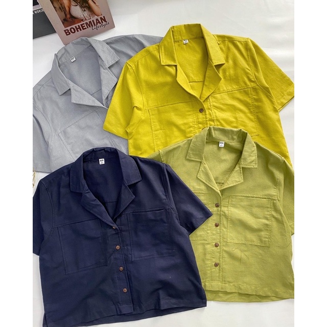 HBB3174 UNQ Crop Linen Shirt