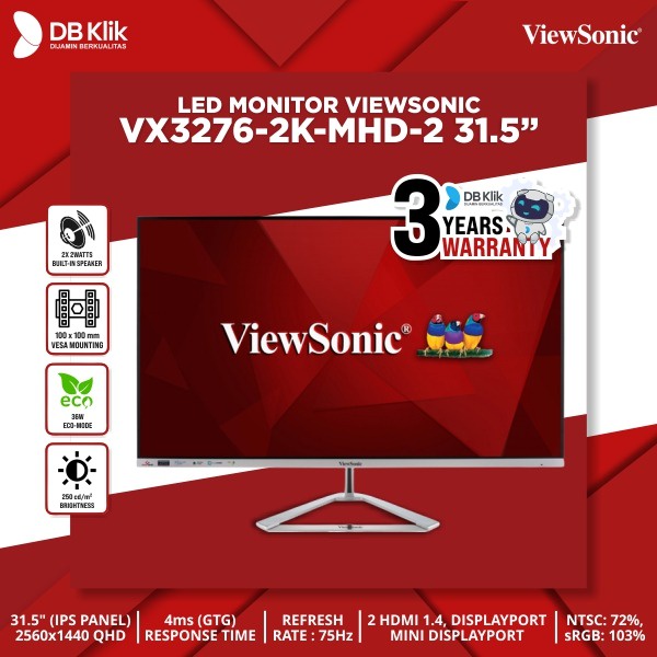 LED Monitor Viewsonic VX3276-2K-MHD 31.5 Inch WQHD HDMI Display Port