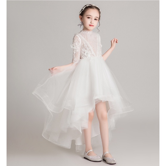 Gaun Anak Putih Renda Bunga Gadis Vestidos Gaun Putri untuk Pengiring Pengantin Pesta Pernikahan Gaun Appliques Gaun Panjang