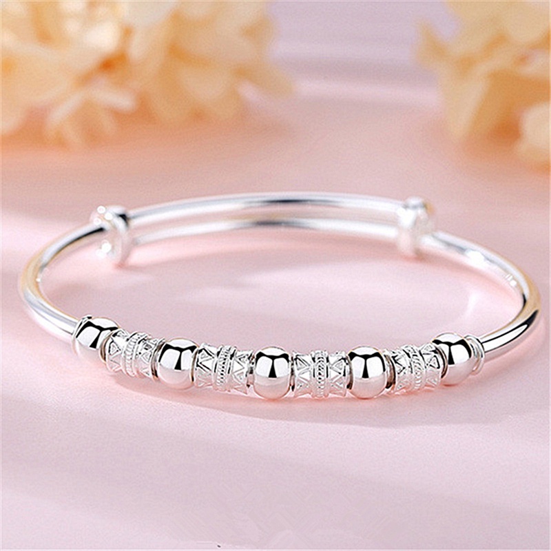 Bambu Tabung Gelang Untuk Wanita925 Sterling Silver Beads Bangle Bracelet Transfer Beruntung Cuff Bracelet Adjustable Fashion Wanita Perhiasan Gadis Fidget Bracelet