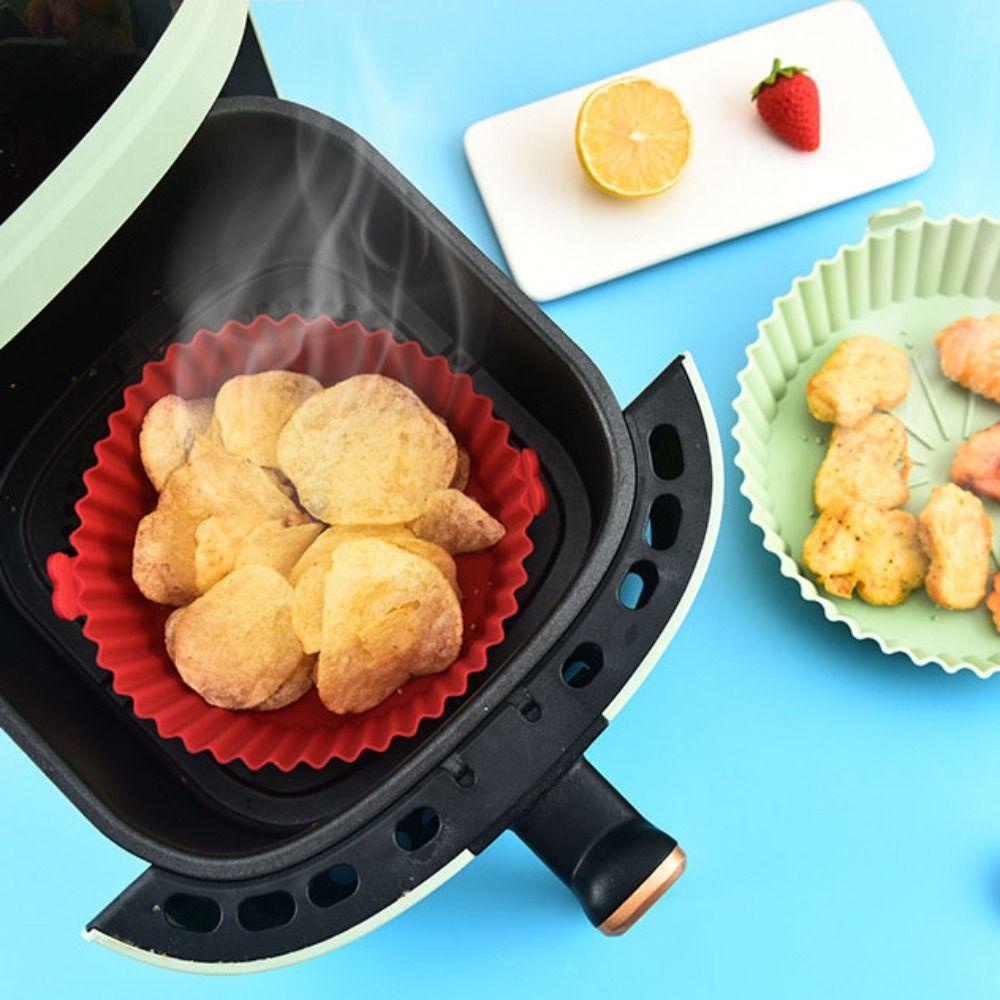 [Elegan] Air Fryer Basket Bulat Dapat Dicuci Dengan Pegangan Piring Dapur Panci Silikon