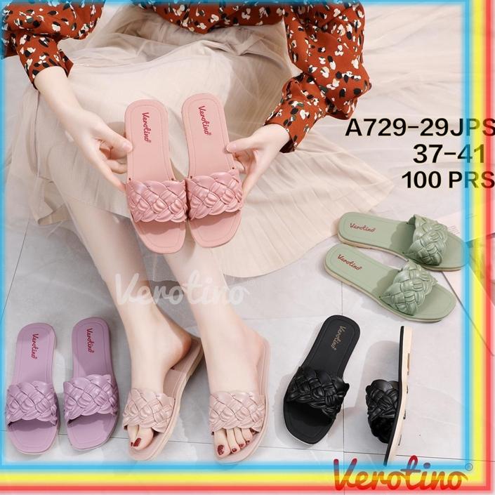 12.12 A729-29J Sandal Selop Wanita Verotino Sendal Slop Cewek Karet Motif Kepang Ketupat Glanzton ga