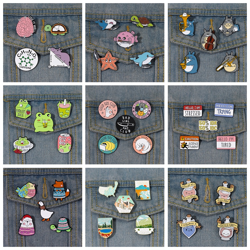 3-7 Pcs/Set Kartun Hewan Enamel Pin Gigi Lucu Totoro Kodok Adventure Bros Kerah Pin Lencana Tanaman Kreatif Perhiasan Hadiah Untuk Anak