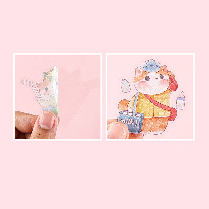 Meow Meow Star Adventures Flake Stickers Set - Sticker anti air kucing lucu - Sticker Cute Cat