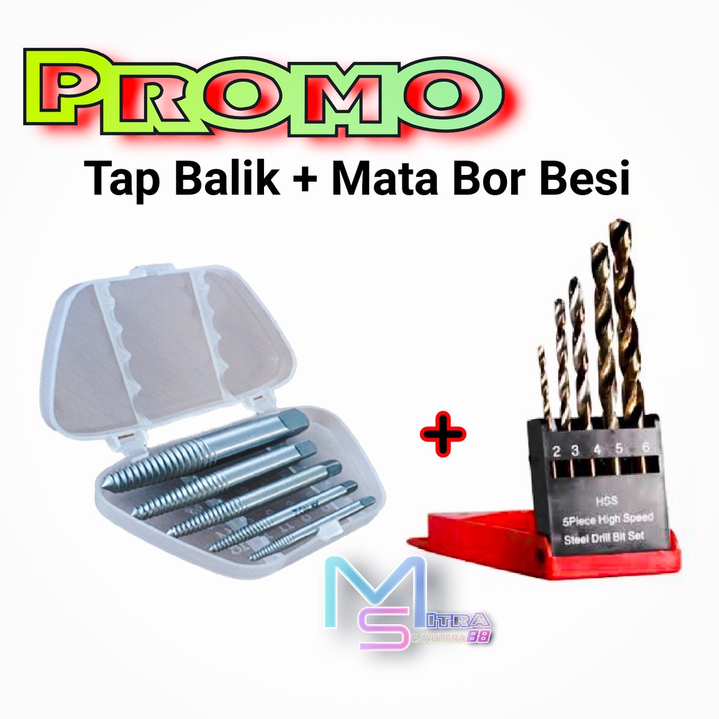 PROMO Screw Extractor Set 5pc K55 Tap Balik alat tap bolak balik baut tap mur tap mata bor tap