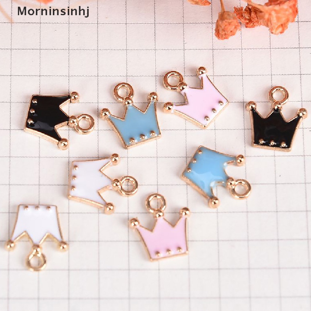 Mornin 10Pcs/Set Enamel Alloy Mahkota Kecil Ch Liontin Perhiasan DIY Membuat Craft Hadiah id