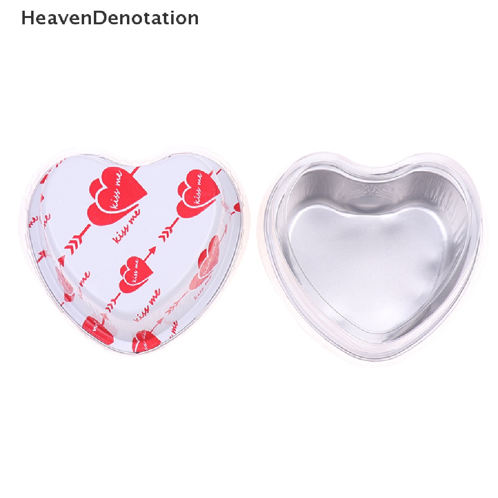 [HeavenDenotation] 10Pcs / Set 100ML Heart Shaped Aluminum Foil Cake Cup with Lids Baking Pans HDV