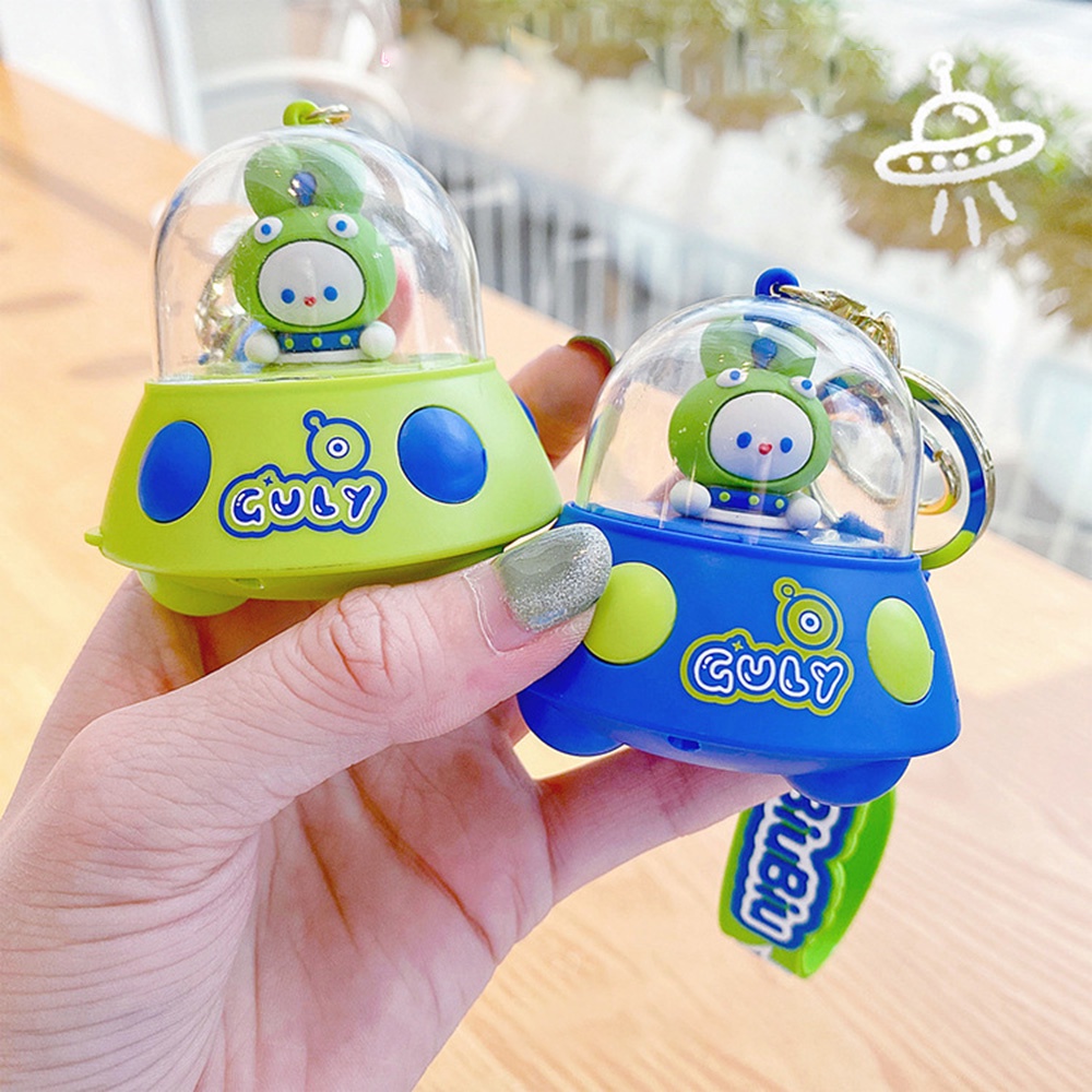 Lovely Rabbit Astronot Key Chain Bisa Proyek Lampu Monster Kecil UFO Spacecraft Gantungan Kunci Tas Liontin Dekorasi