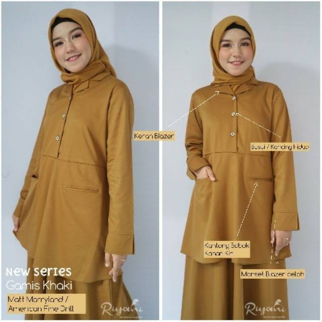 Seragam PNS Wanita PDH Khaki Model Gamis Kantong by Riyani
