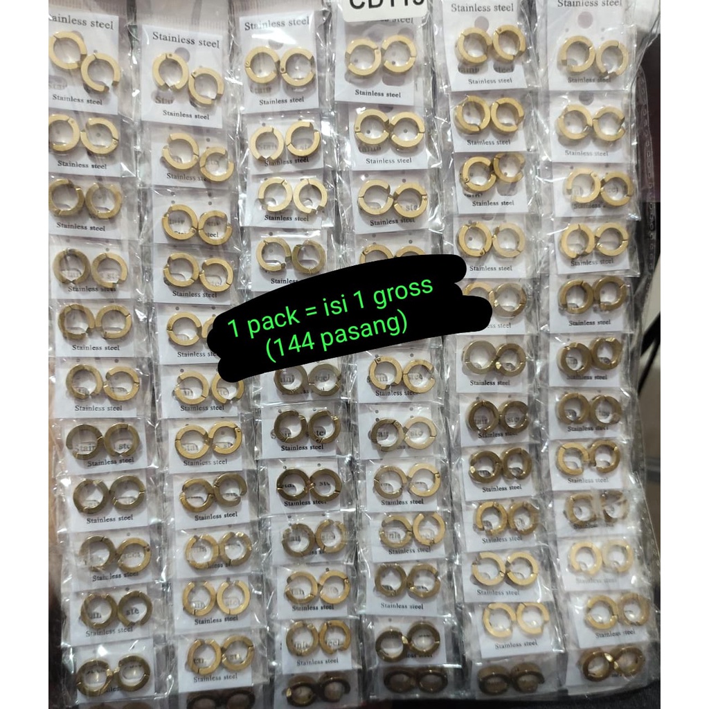 GROSIR 1 GROSS ( 144 PCS ) ANTING JEPIT GOLD PRIA WANITA TERMURAH LEBAR 13MM / DUNIA GELANG TERBARU