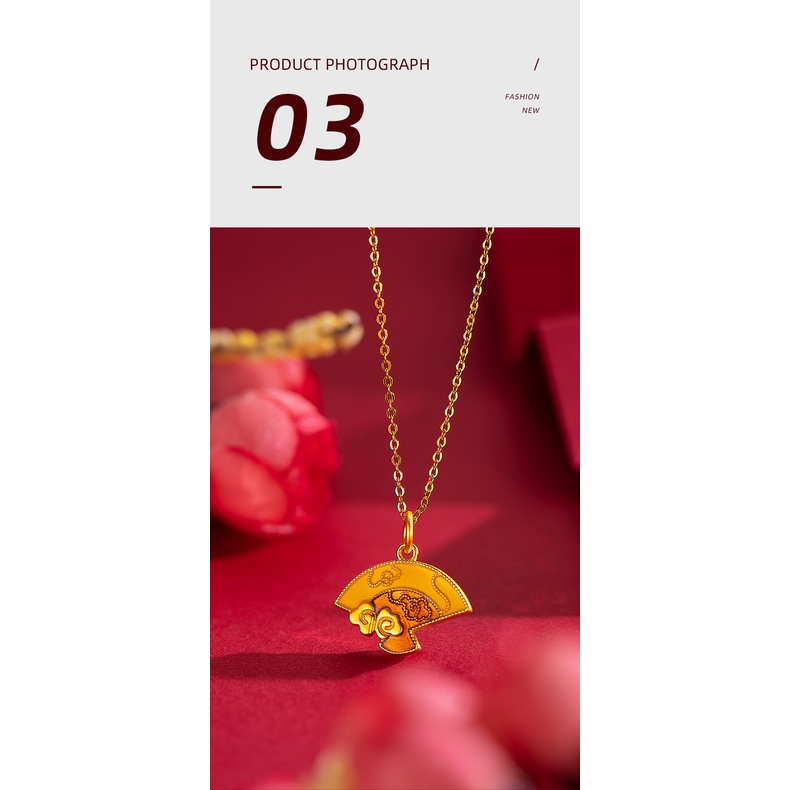 Goldkingdom Fashion Perhiasan 24 K Bangkok Aksesoris Ready Stock Gaya Kuno Membakar Biru Kipas Lipat Liontin Perempuan Lukisan Minyak Kipas Kecil Kalung Liontin