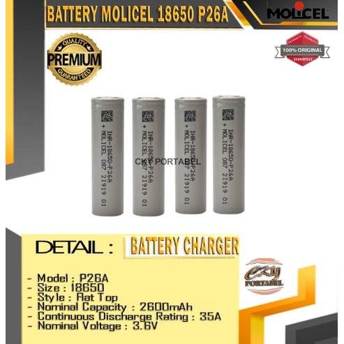 BATTERY MOLICEL P26A 18650 2600mAh 100% ORIGINAL