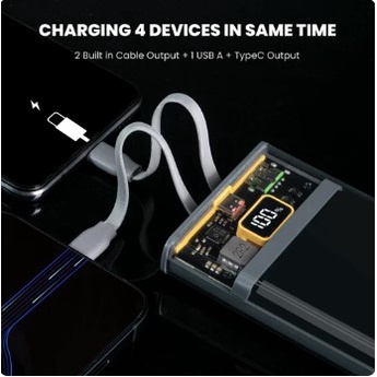 V15 Powerbank Vimet Transparent 10000mAh Fast Charging 22.5Watt Built in Cable