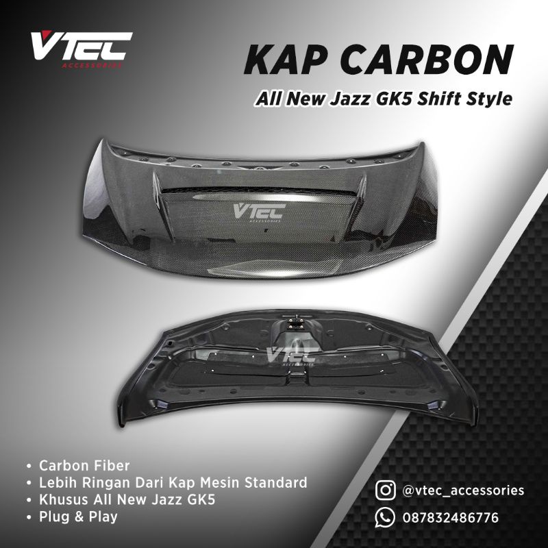 Kap Mesin Carbon All New Jazz GK5 Shift Style