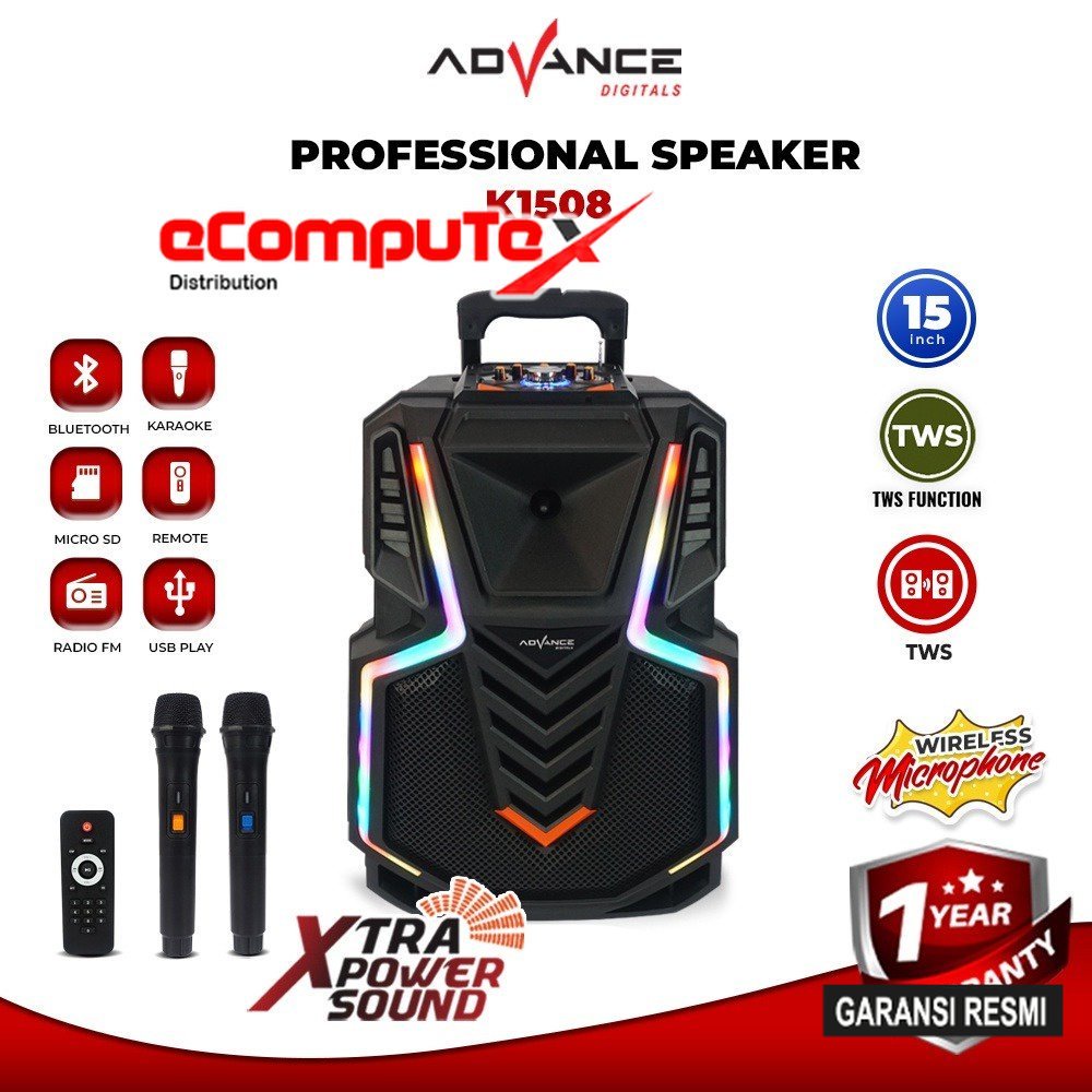 SPEAKER KARAOKE ADVANCE 12&quot; K-1508 SPEAKER BLUETOOTH KARAOKE 12 INCH  K1508 GARANSI RESMI