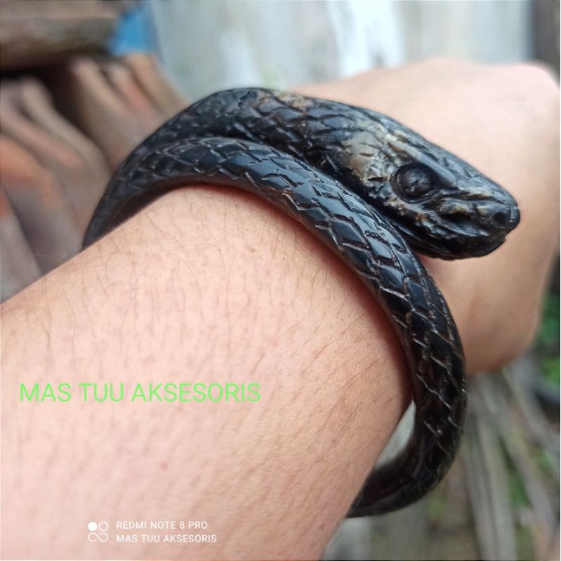 Gelang Akar Bahar Hitam Asli Ukir Ular Tanah/Ular Derik 100% Original