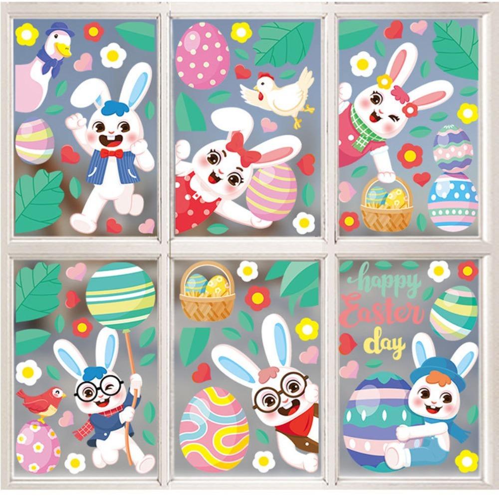 Solighter 1set Easter Rabbit Statis Stiker Hadiah Perlengkapan Festival Dekorasi Rumah Telur Ayam