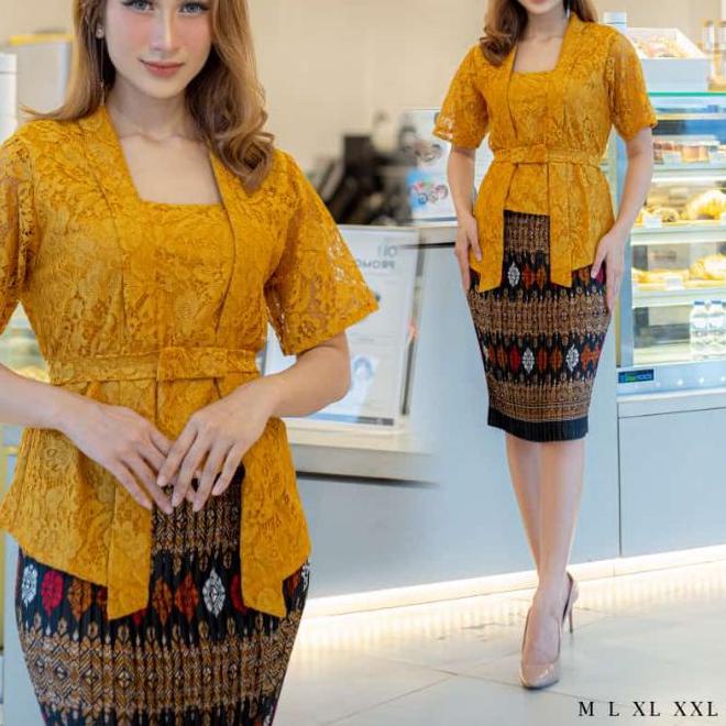 ► setelan kebaya kutu baru lengan pendek/kebaya brokat pendek/kebaya modern ✧