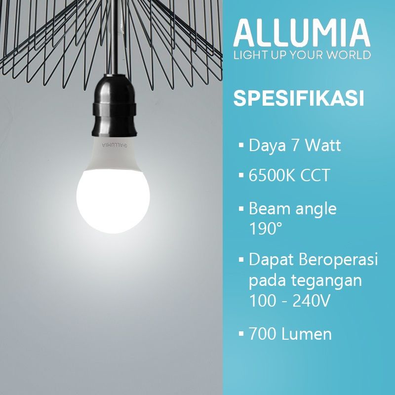 ALLUMIA Bulb Lampu LED 7 Watt Putih 6500K Led Light Bulb Bohlam Led A26 Lampu LED Allumia 7watt