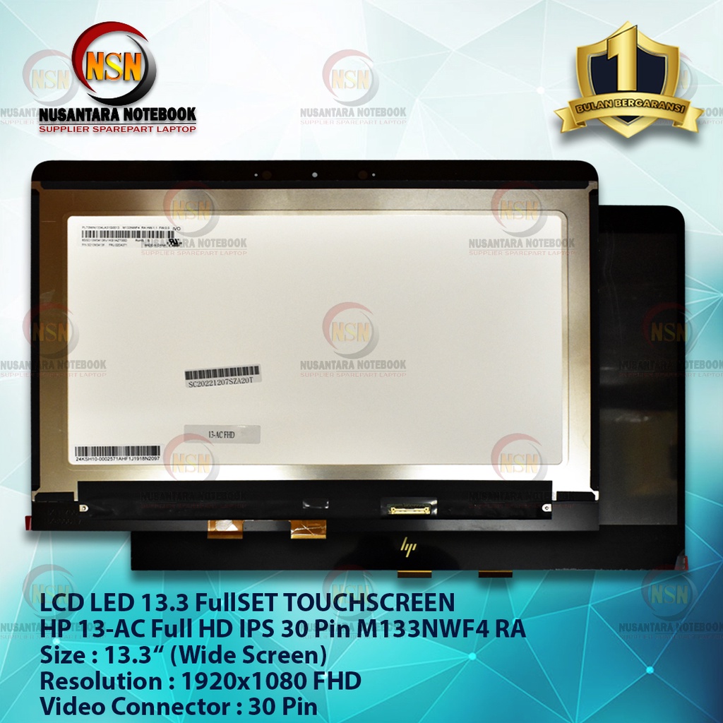 LCD LED 13.3 HP 13-AC FULLSET TOUCHSCREEN FULL HD IPS 30Pin M133NWF4